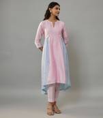 Ruelle powder pink hand woven chanderi co-ord set with pearl embroidery
