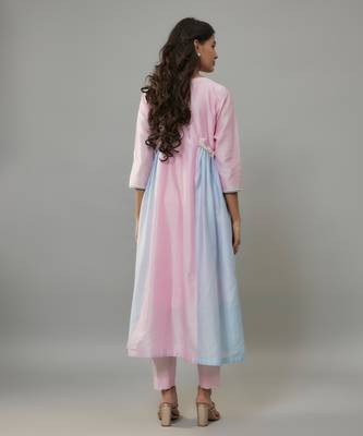 Ruelle powder pink hand woven chanderi co-ord set with pearl embroidery 4