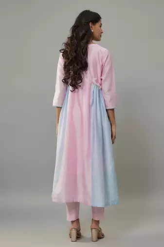 Ruelle powder pink hand woven chanderi co-ord set with pearl embroidery
