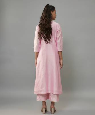 Yara powder pink hand woven chanderi suit set with pearl embroidery 3
