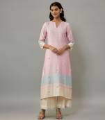 Sora powder pink hand woven chanderi co-ord set with pearl embroidery