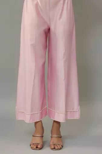 Yara powder pink hand woven chanderi suit set with pearl embroidery