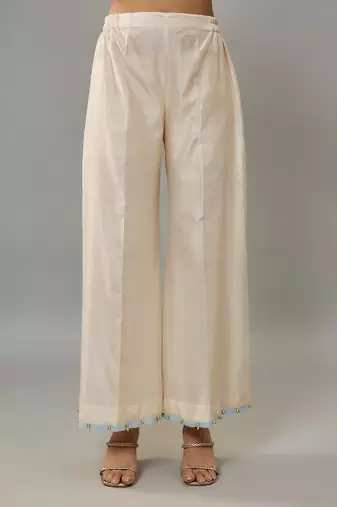 Sora powder pink hand woven chanderi co-ord set with pearl embroidery