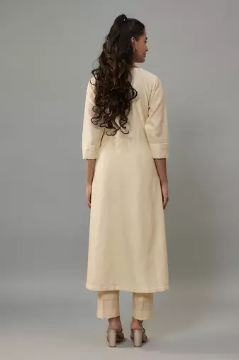 Eira ivory hand woven chanderi suit set with pearl embroidery