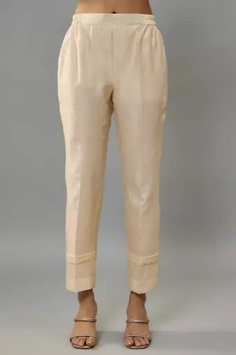 Eira ivory hand woven chanderi suit set with pearl embroidery