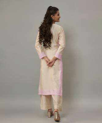 Aika ivory hand woven chanderi suit set with pearl embroidery 3