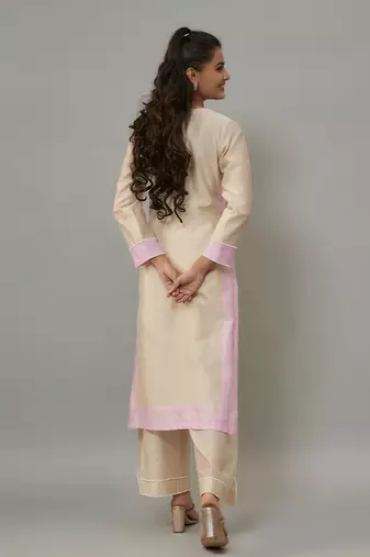 Aika ivory hand woven chanderi suit set with pearl embroidery