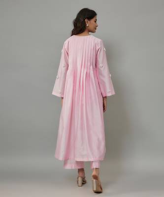 Aylin powder pink hand woven chanderi co-ord set with pearl embroidery 3