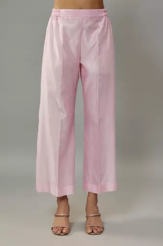 Aylin powder pink hand woven chanderi co-ord set with pearl embroidery