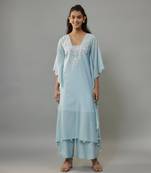 Alurra powder blue hand woven chanderi kaftan set with pearl embroidery