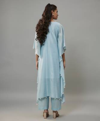 Alurra powder blue hand woven chanderi kaftan set with pearl embroidery 3