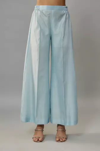 Alurra powder blue hand woven chanderi kaftan set with pearl embroidery