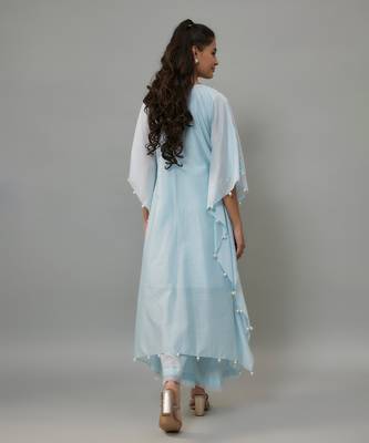 Yeva powder blue hand woven chanderi kaftan set with pearl embroidery 3