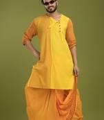 Casual style yellow stripe kurta & dhoti full set