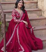 Pink Designer Readymade Long Kurti & Duppta With Embroidery Zari Sequins Work