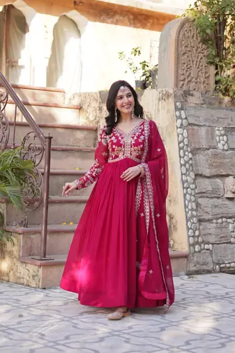 Pink Designer Long Kurti & Duppta With Embroidery Zari Sequins Work
