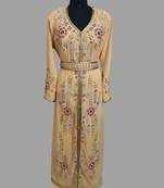 Beige color luxurious Handmade Moroccan Kaftan with hijjab