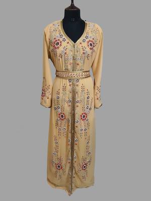 Beige color Handmade Moroccan Kaftan with hijjab 3