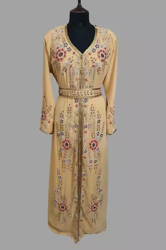 Beige color Handmade Moroccan Kaftan with hijjab
