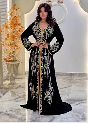 Black color Handmade Moroccan Kaftan with hijjab 1