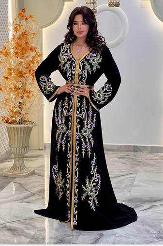 Black color Handmade Moroccan Kaftan with hijjab