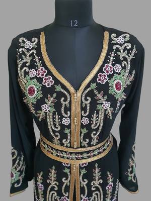 Black color Handmade Moroccan Kaftan with hijjab 2