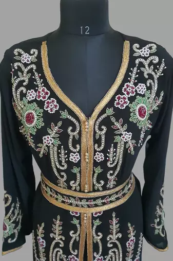 Black color Handmade Moroccan Kaftan with hijjab
