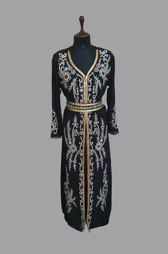 Black color Handmade Moroccan Kaftan with hijjab
