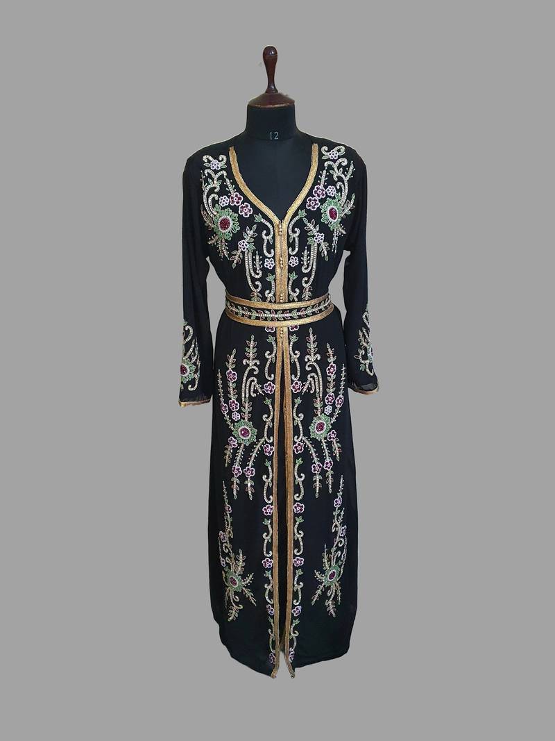 Black color Handmade Moroccan Kaftan with hijjab