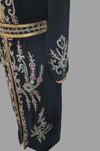 Black color Handmade Moroccan Kaftan with hijjab