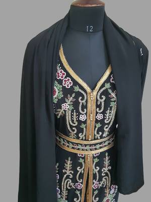 Black color Handmade Moroccan Kaftan with hijjab 5