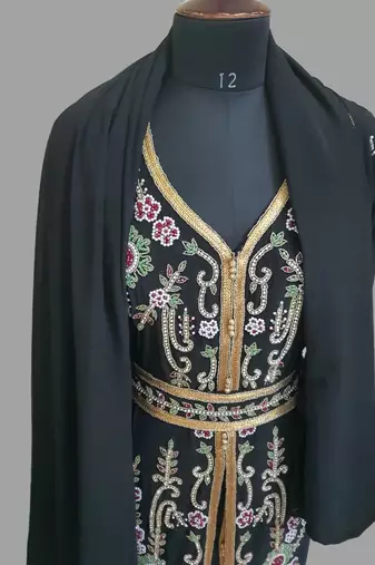 Black color Handmade Moroccan Kaftan with hijjab