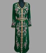 Dark Green color luxurious Handmade Moroccan Kaftan with hijjab