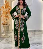 Dark Green color Handmade Moroccan Kaftan with hijjab