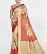 Cream woven soft silk blend saree with blouse