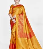 Yellow woven soft silk blend saree with blouse