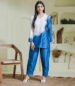 White & blue embroidered 2 piece kurta set