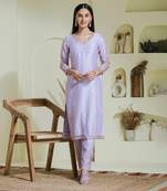 Lavender 2 piece hand embroidered kurta set