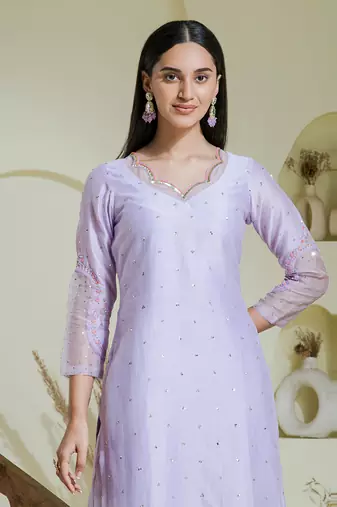 Lavender 2 piece hand embroidered kurta set