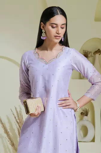 Lavender 2 piece hand embroidered kurta set