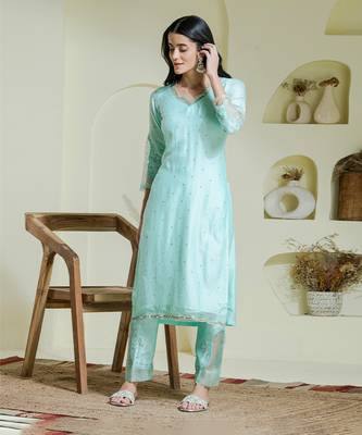 Sea green 2 piece kurta set 1