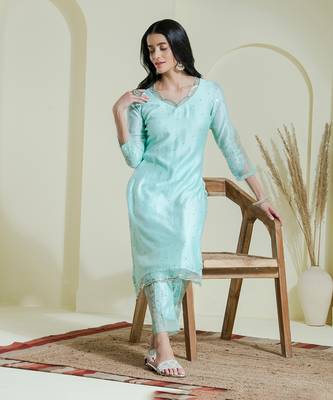 Sea green 2 piece kurta set 3