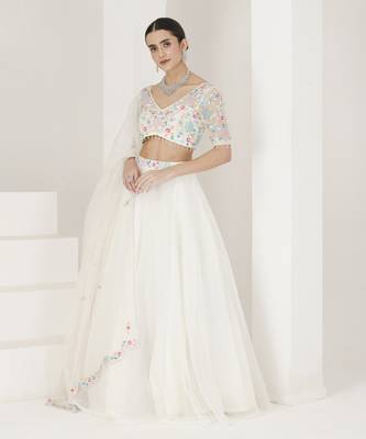 White Floral Hand Embroidered Lehenga Set 1