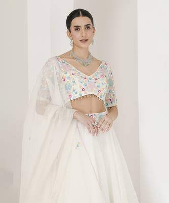 White Floral Hand Embroidered Lehenga Set 2