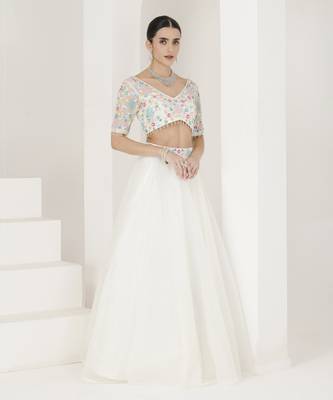 White Floral Hand Embroidered Lehenga Set 3