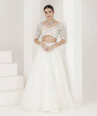White Floral Hand Embroidered Lehenga Set 4