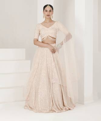 Peach Chikankari Work Lehenga Set 1