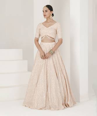 Peach Chikankari Work Lehenga Set 2