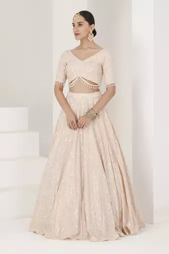 Peach Chikankari Work Lehenga Set