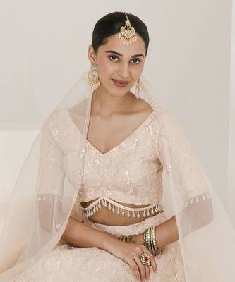 Peach Chikankari Work Lehenga Set 3